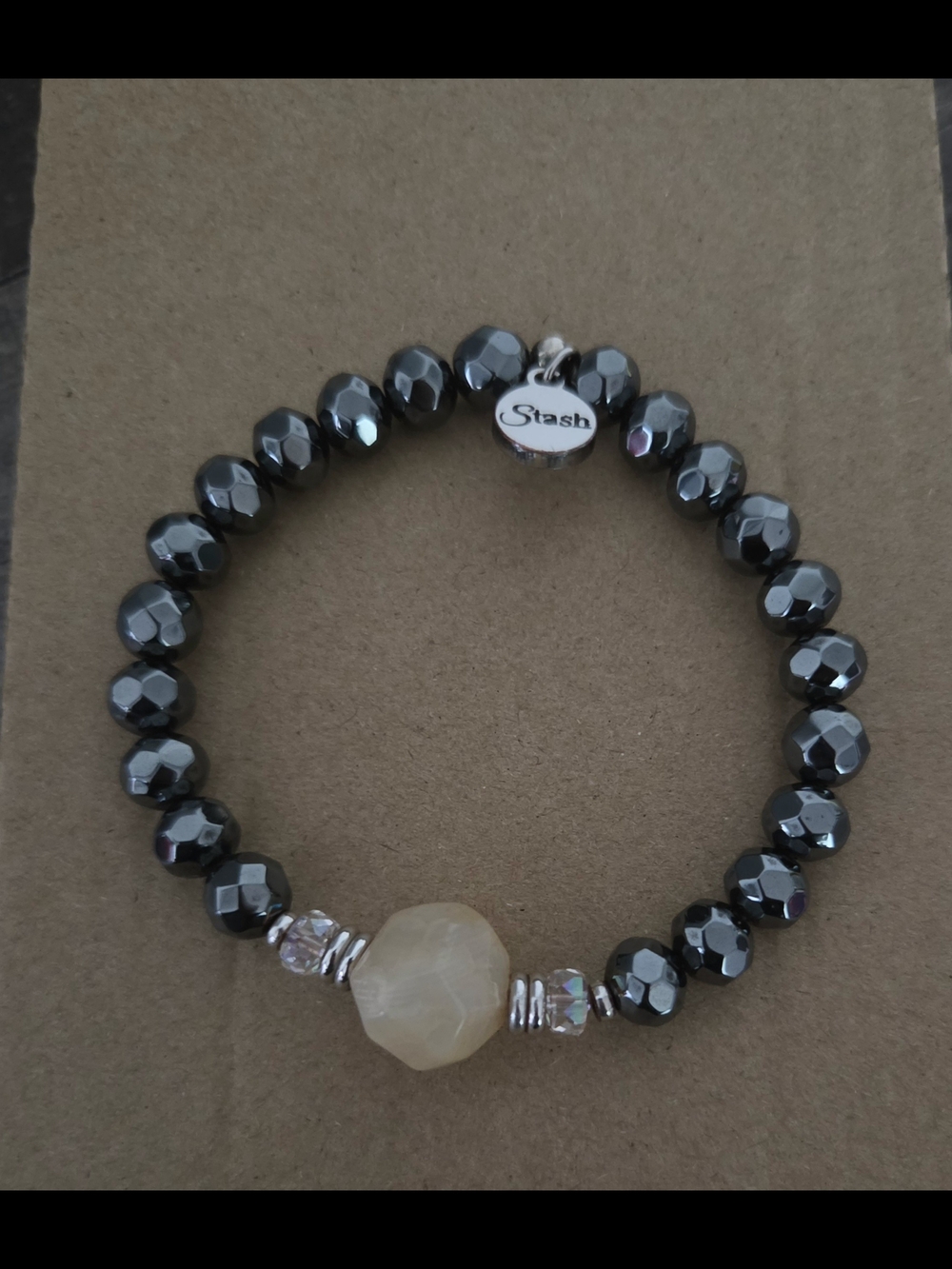 Stash Hematite Beaded Bracelet with Beige Focal Stone